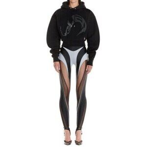 Mugler Logo Print Cropped Hoodie Size L Unisex Black